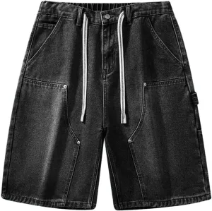Jean Shorts Men Casual Drawstring Elastic Waist Shorts Wide Leg Plus Size Short Pants Fashion Clothes 2025 Summer