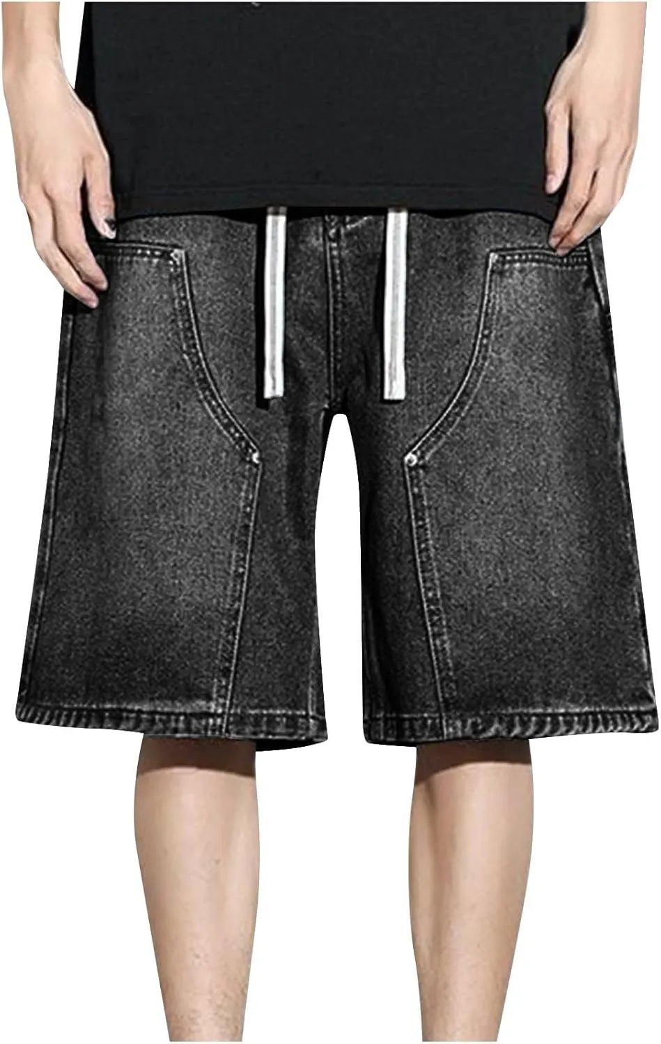 Jean Shorts Men Casual Drawstring Elastic Waist Shorts Wide Leg Plus Size Short Pants Fashion Clothes 2025 Summer