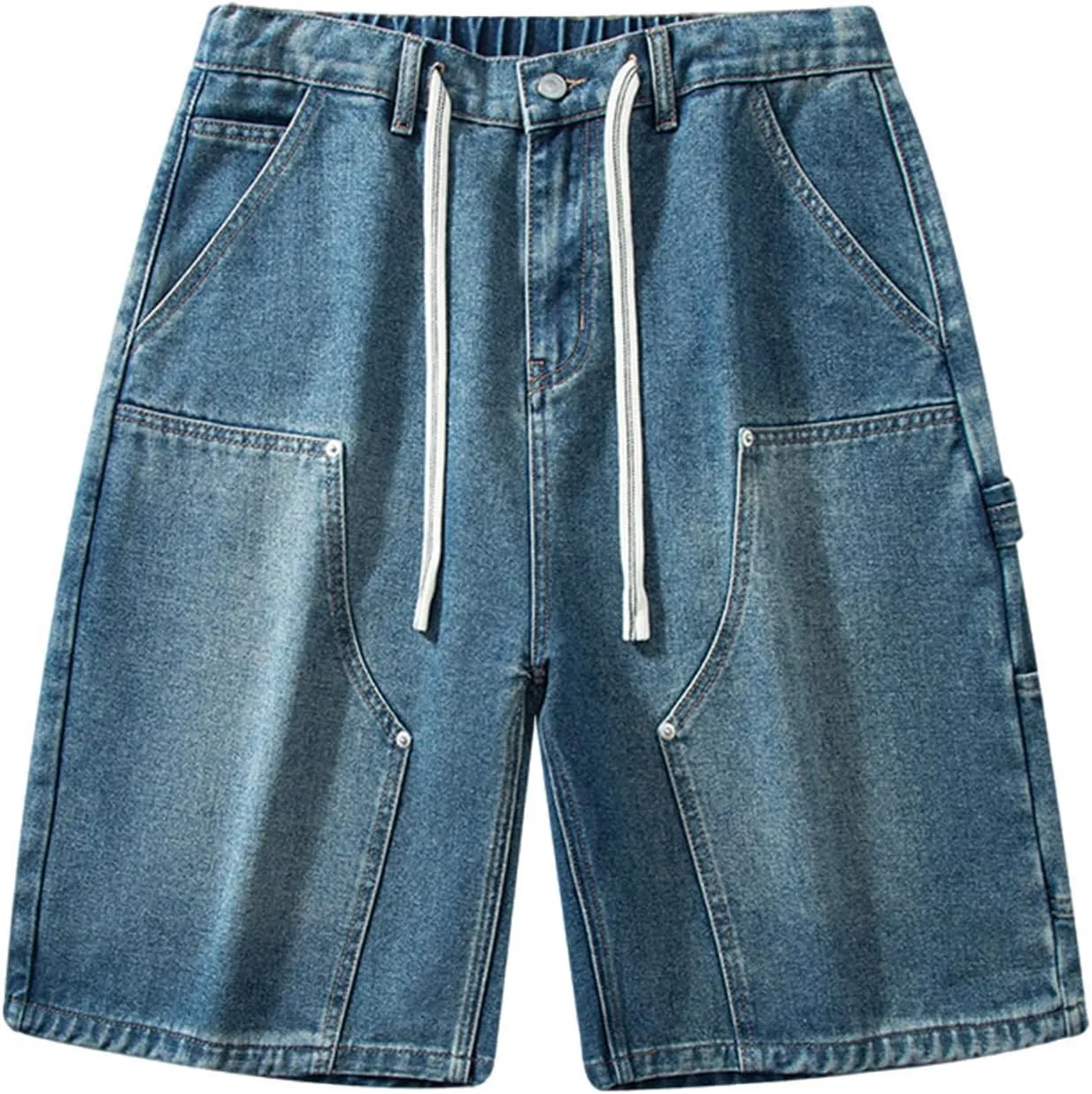 Jean Shorts Men Casual Drawstring Elastic Waist Shorts Wide Leg Plus Size Short Pants Fashion Clothes 2025 Summer