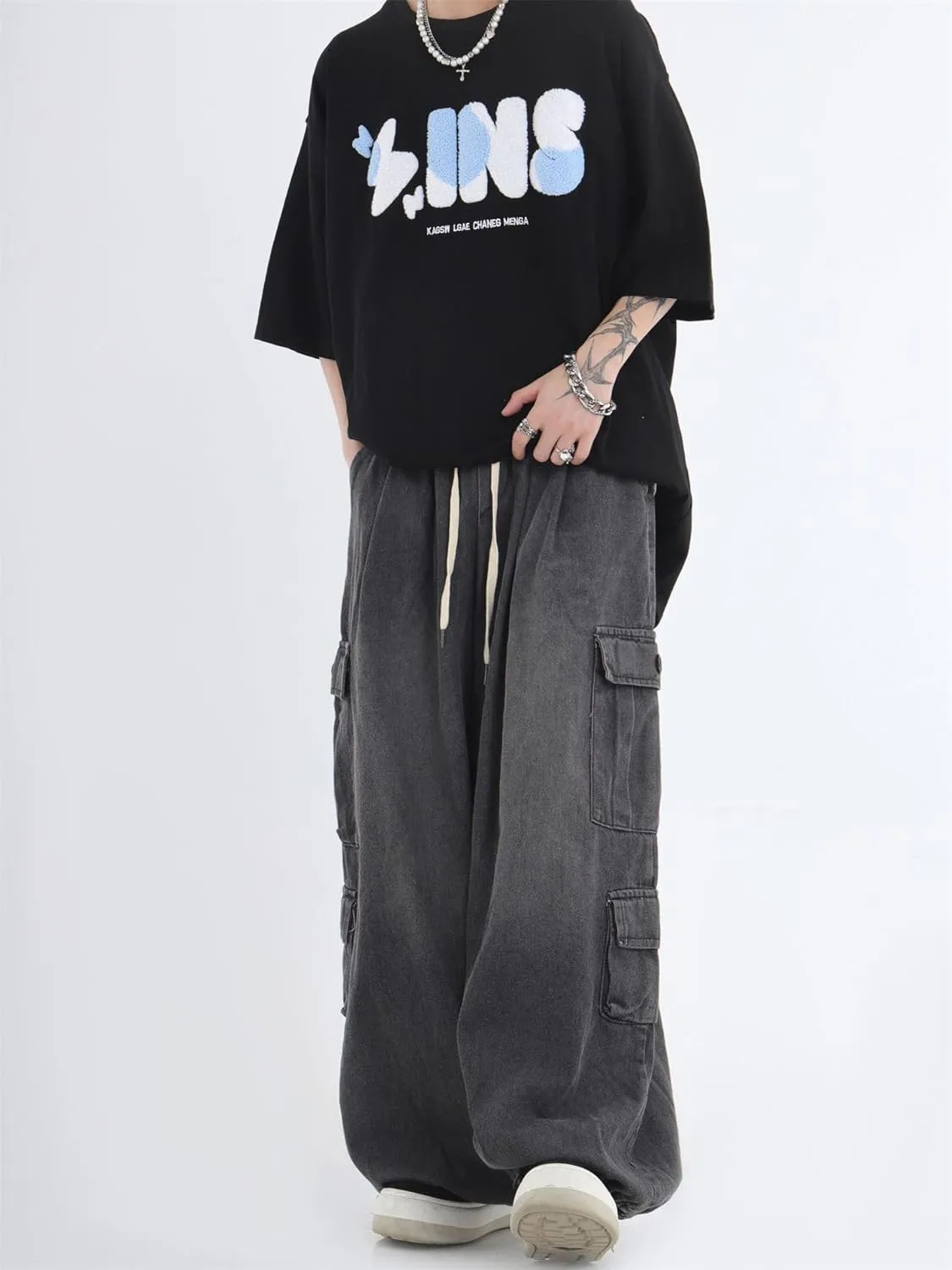 Jeans for Women Men Baggy Jeans Y2K Baggy Cargo Pants Grunge Parachute Pants Emo Alt Streetwear Hip Hop