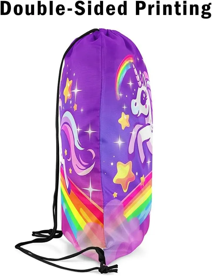 jejeloiu Cute Unicorn Drawstring Backpack 13"x15.7" Dreamy Horse Rainbow Sports Gym String Bag Unicorn Glitter Drawstring Bags Cute Animal Waterproof Cinch Bag Sports Drawstring Sackpack