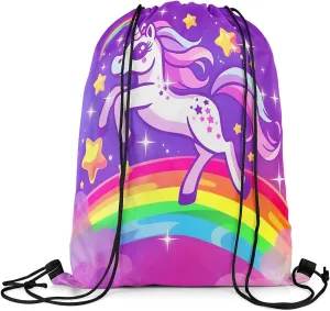 jejeloiu Cute Unicorn Drawstring Backpack 13"x15.7" Dreamy Horse Rainbow Sports Gym String Bag Unicorn Glitter Drawstring Bags Cute Animal Waterproof Cinch Bag Sports Drawstring Sackpack