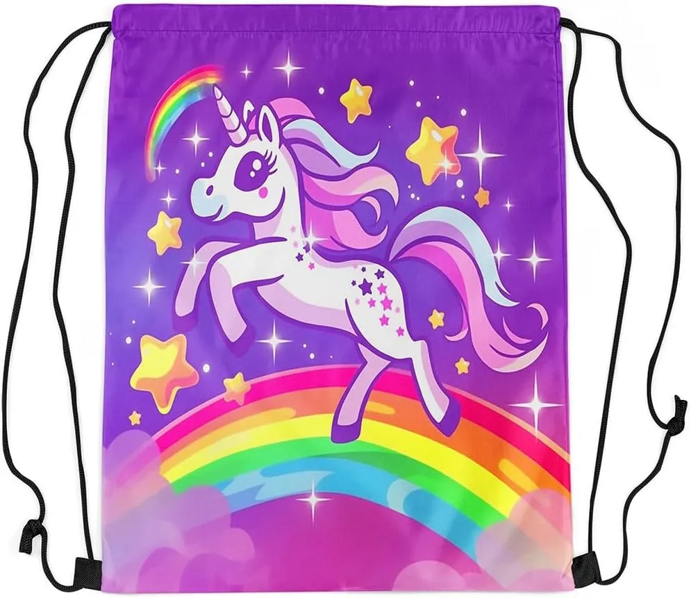 jejeloiu Cute Unicorn Drawstring Backpack 13"x15.7" Dreamy Horse Rainbow Sports Gym String Bag Unicorn Glitter Drawstring Bags Cute Animal Waterproof Cinch Bag Sports Drawstring Sackpack