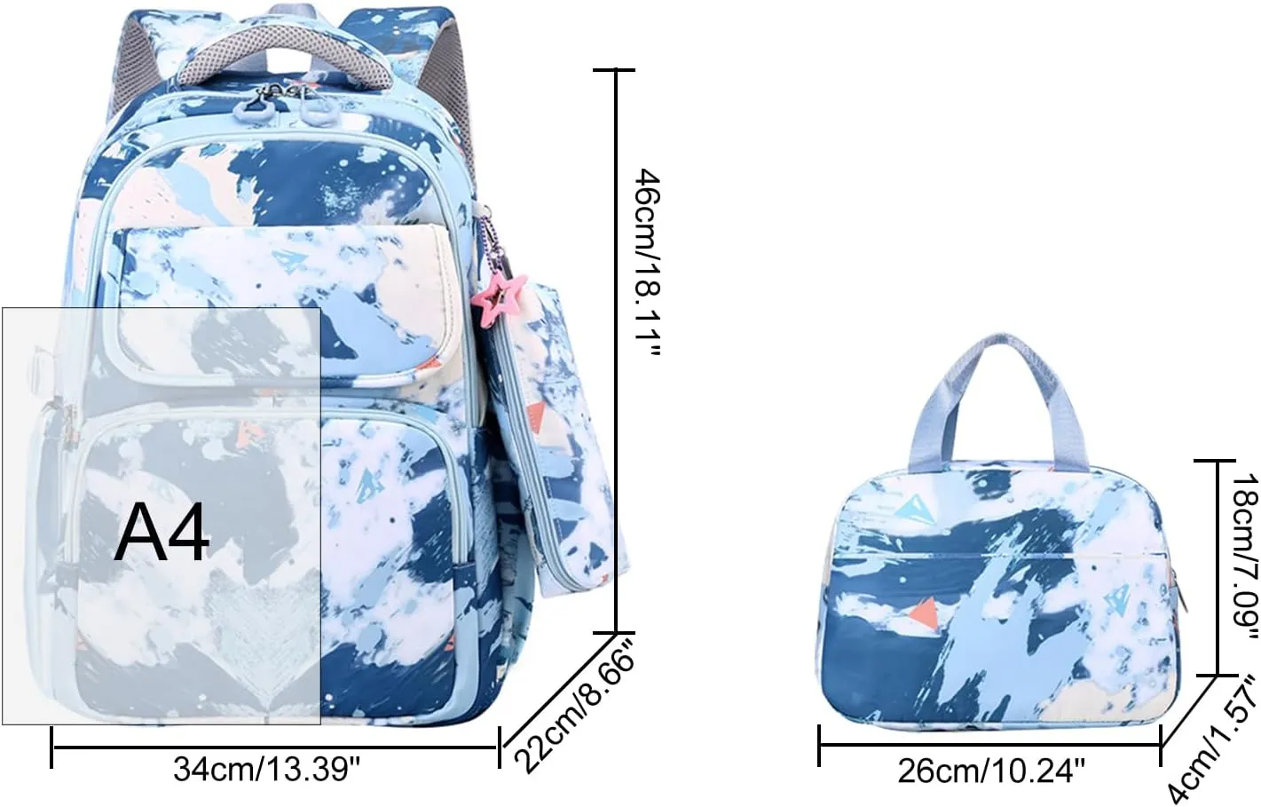 JiaYou Junior Middle School 3Pcs Backpack Sets High School Laptop Bag Marble pattern Daypack with Lunch bag(Dark Blue,34 Liters)