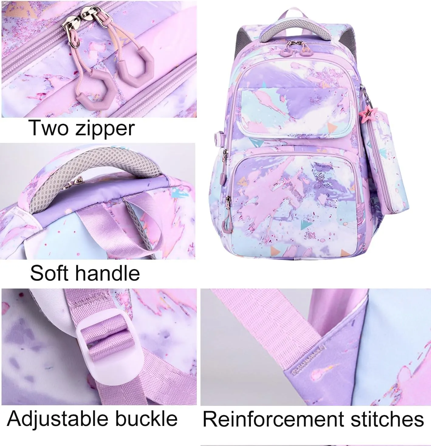 JiaYou Junior Middle School 3Pcs Backpack Sets High School Laptop Bag Marble pattern Daypack with Lunch bag(Dark Blue,34 Liters)