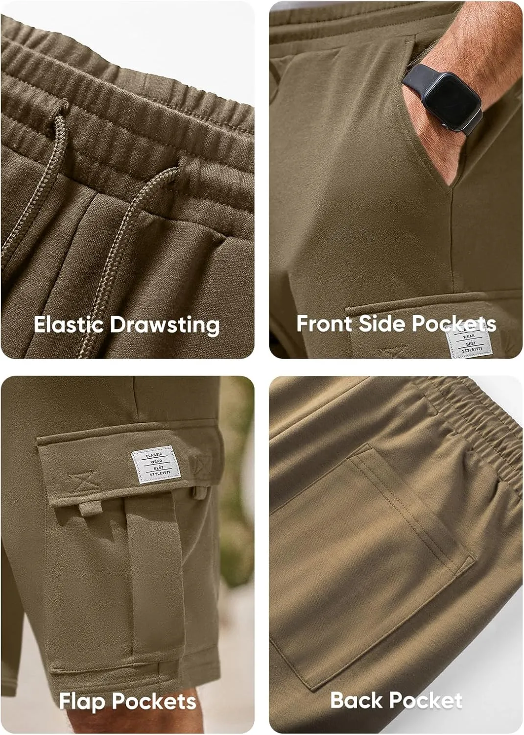 JMIERR Mens Cargo Sweat Shorts - Casual Drawstring Elastic Waist Cotton Athletic Workout Gym Jogger Shorts with 5 Pockets