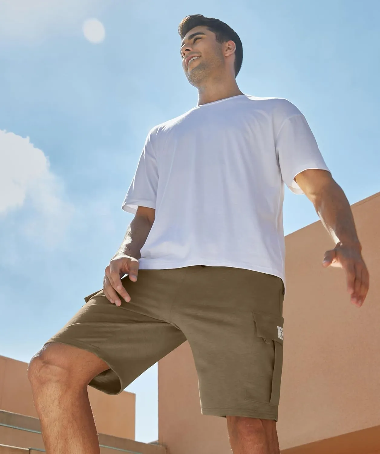 JMIERR Mens Cargo Sweat Shorts - Casual Drawstring Elastic Waist Cotton Athletic Workout Gym Jogger Shorts with 5 Pockets