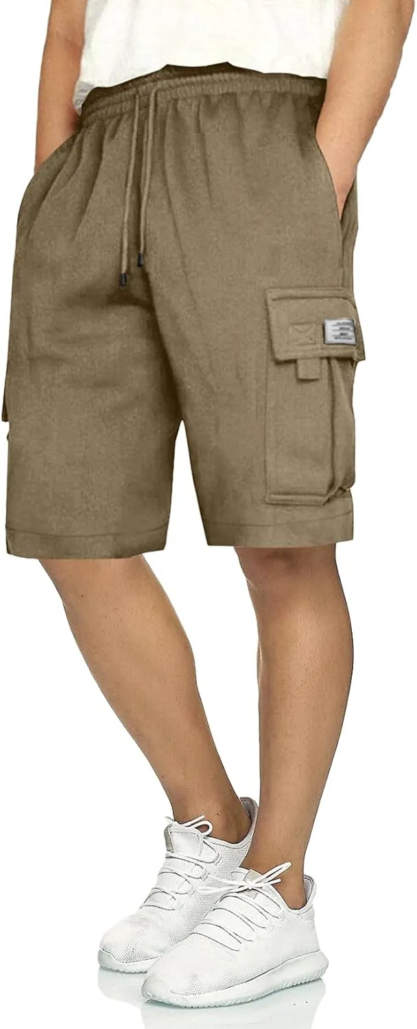 JMIERR Mens Cargo Sweat Shorts - Casual Drawstring Elastic Waist Cotton Athletic Workout Gym Jogger Shorts with 5 Pockets