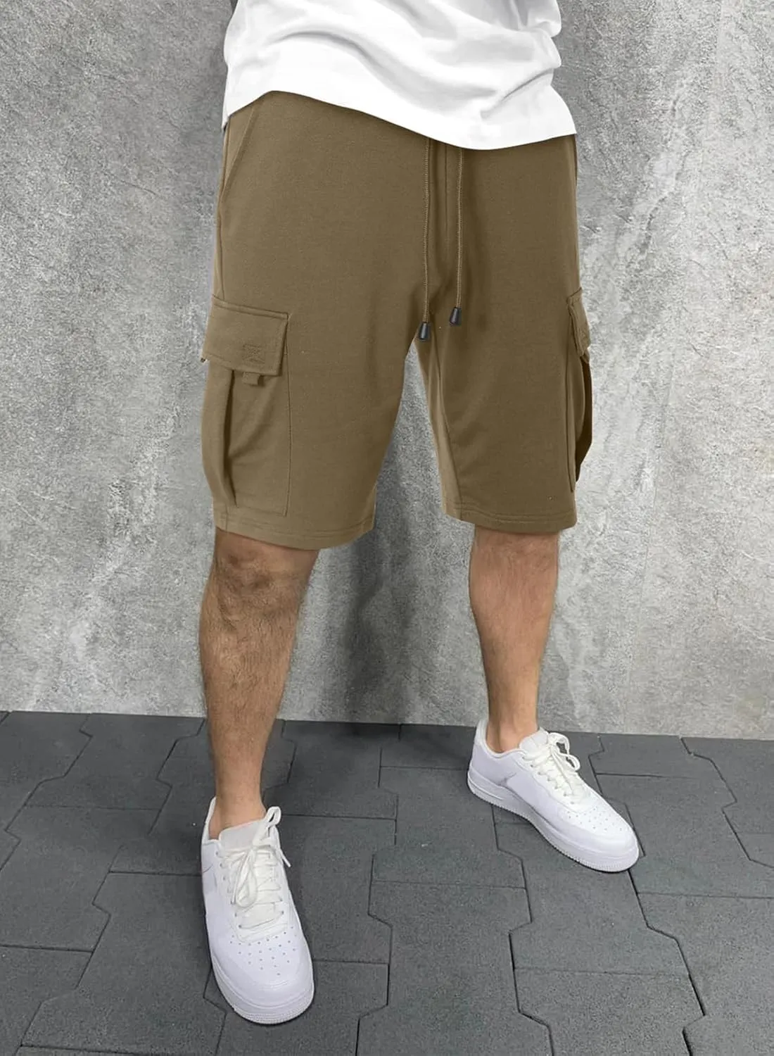 JMIERR Mens Cargo Sweat Shorts - Casual Drawstring Elastic Waist Cotton Athletic Workout Gym Jogger Shorts with 5 Pockets