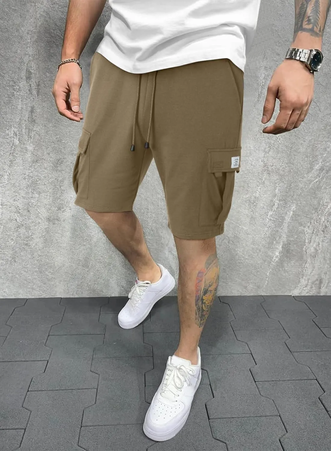 JMIERR Mens Cargo Sweat Shorts - Casual Drawstring Elastic Waist Cotton Athletic Workout Gym Jogger Shorts with 5 Pockets