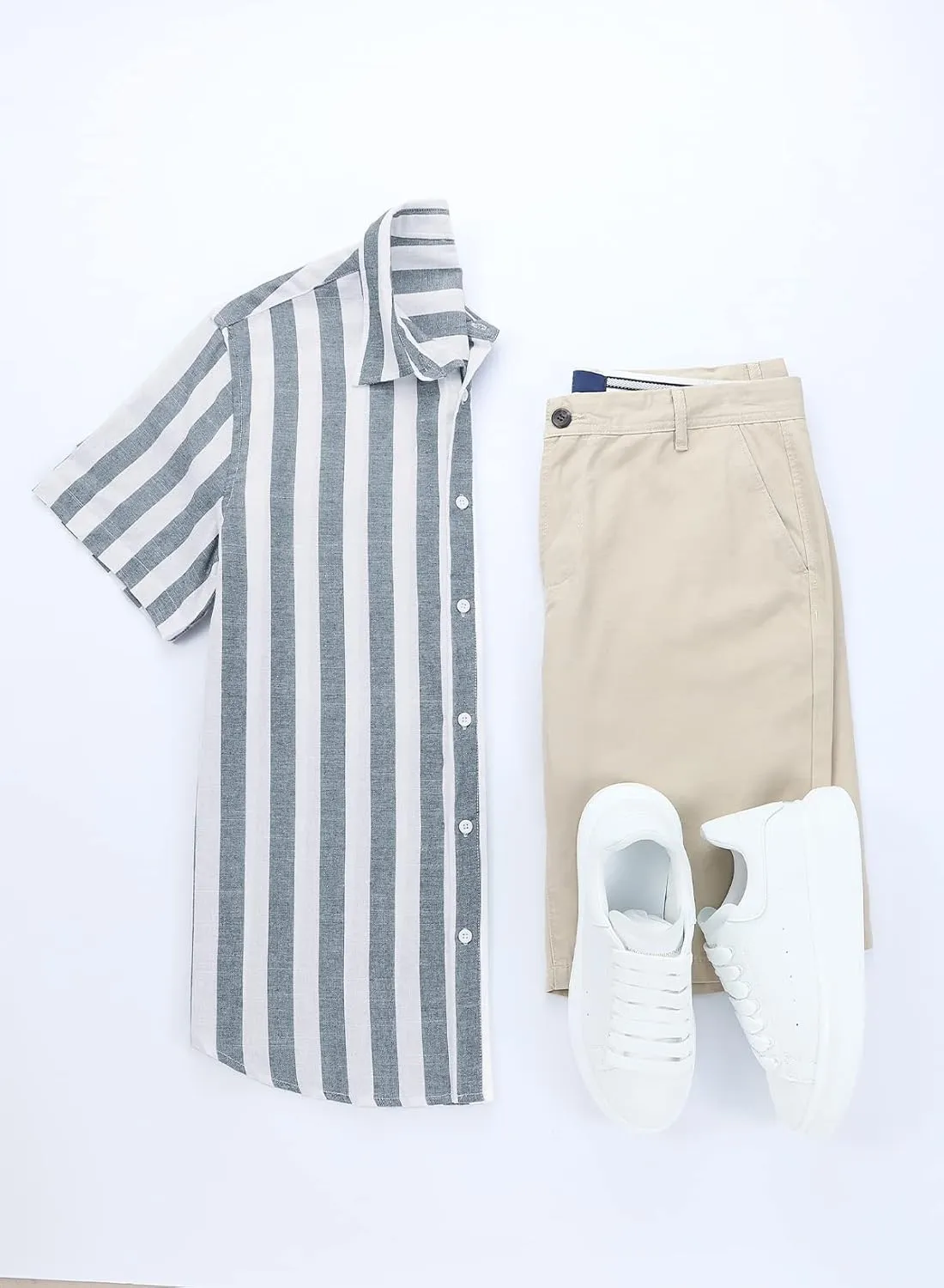 JMIERR Men's Casual Stylish Short Sleeve Button-Up Striped Dress Shirts Cotton Beach Shirt