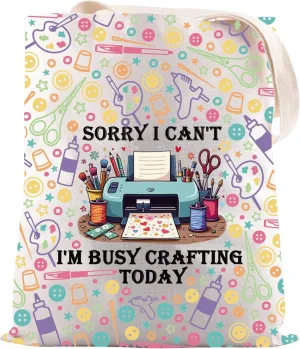 JNIAP Crafting Lover Gift Sorry I Can't I'm Busy Crafting Today Tote Bag Crafter Gi-ft Craft Supply Bag Gift for Her