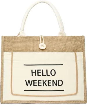 JOLLQUE Jute Beach Tote for Women, Reusable Grocery Shopping Bag with Handle.