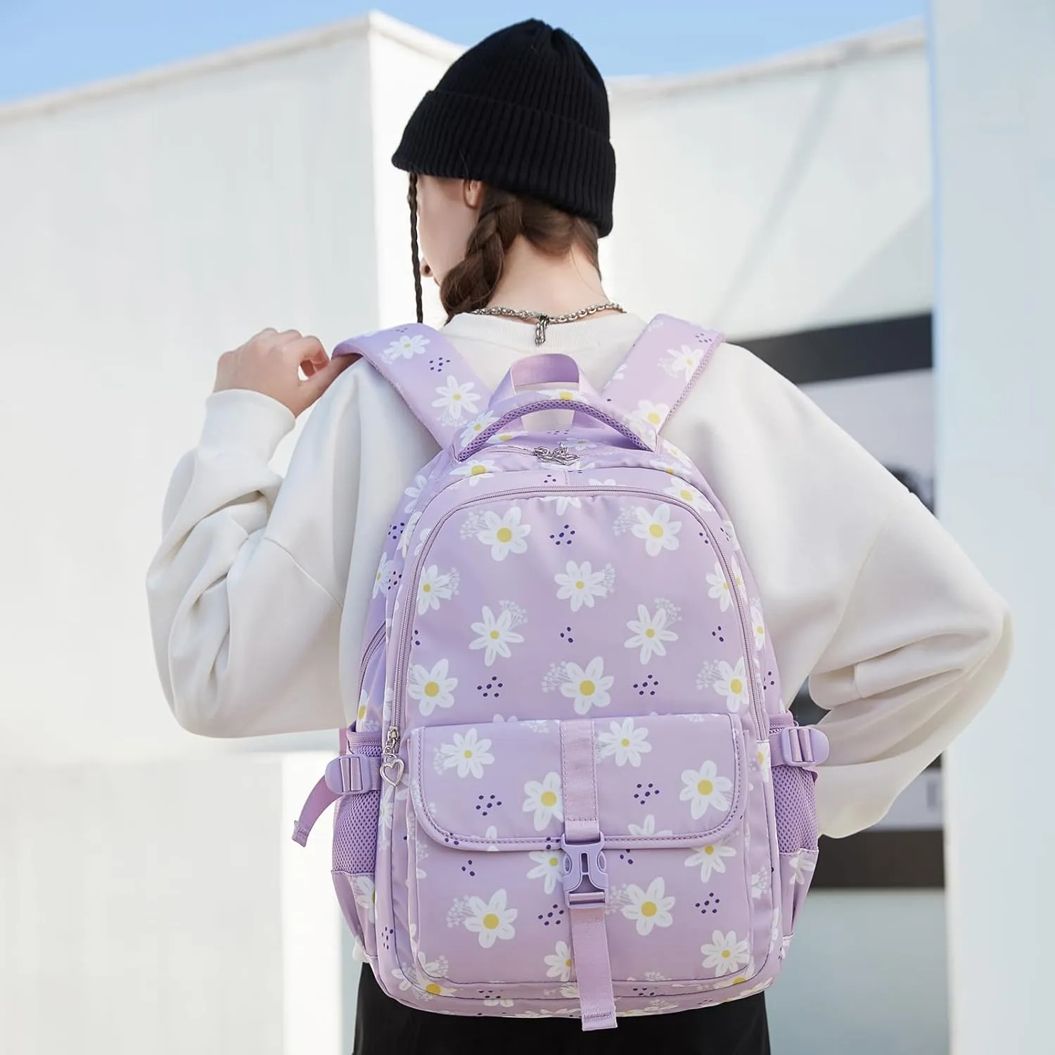 Joyfulife Daisy Backpack for Girls Kids Bookbags Elementary Primary Middle High School Bag Students Knapsack Travel Daypack for Teen Girls