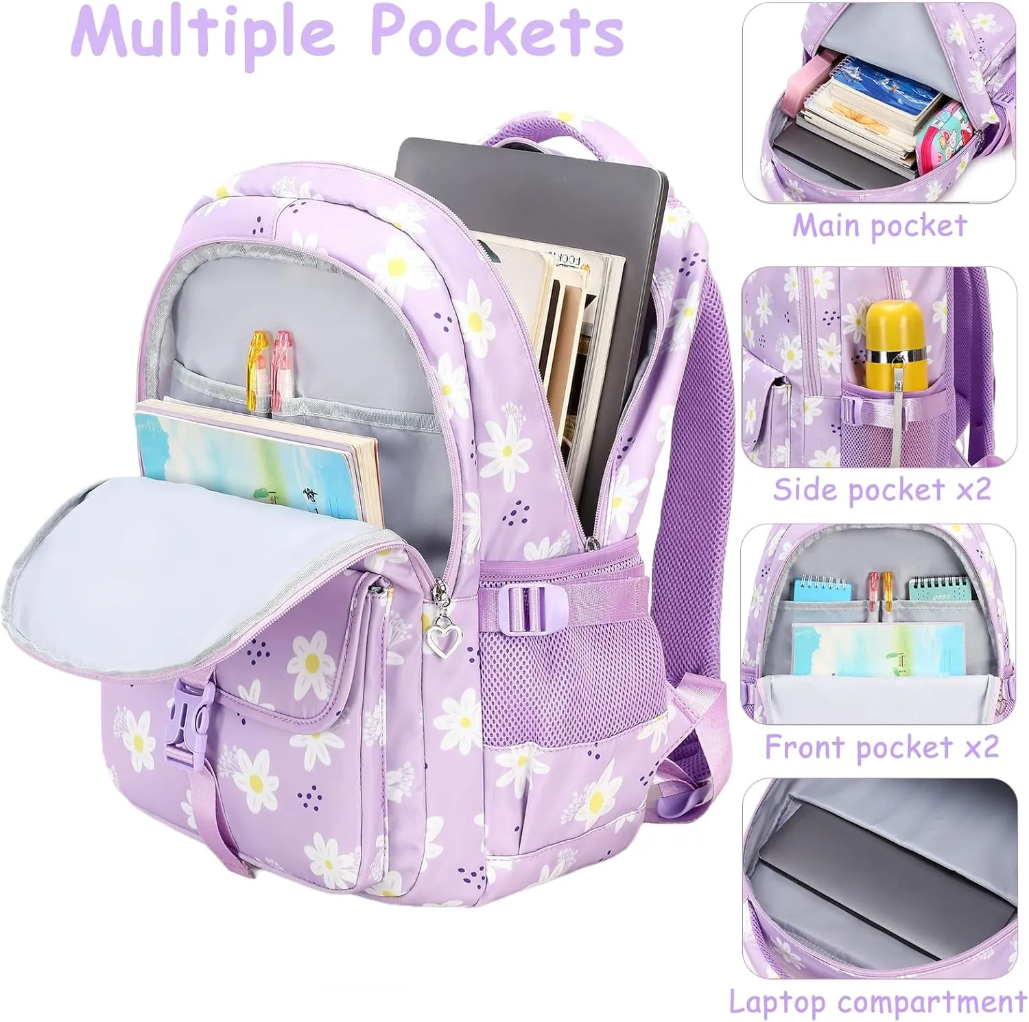 Joyfulife Daisy Backpack for Girls Kids Bookbags Elementary Primary Middle High School Bag Students Knapsack Travel Daypack for Teen Girls