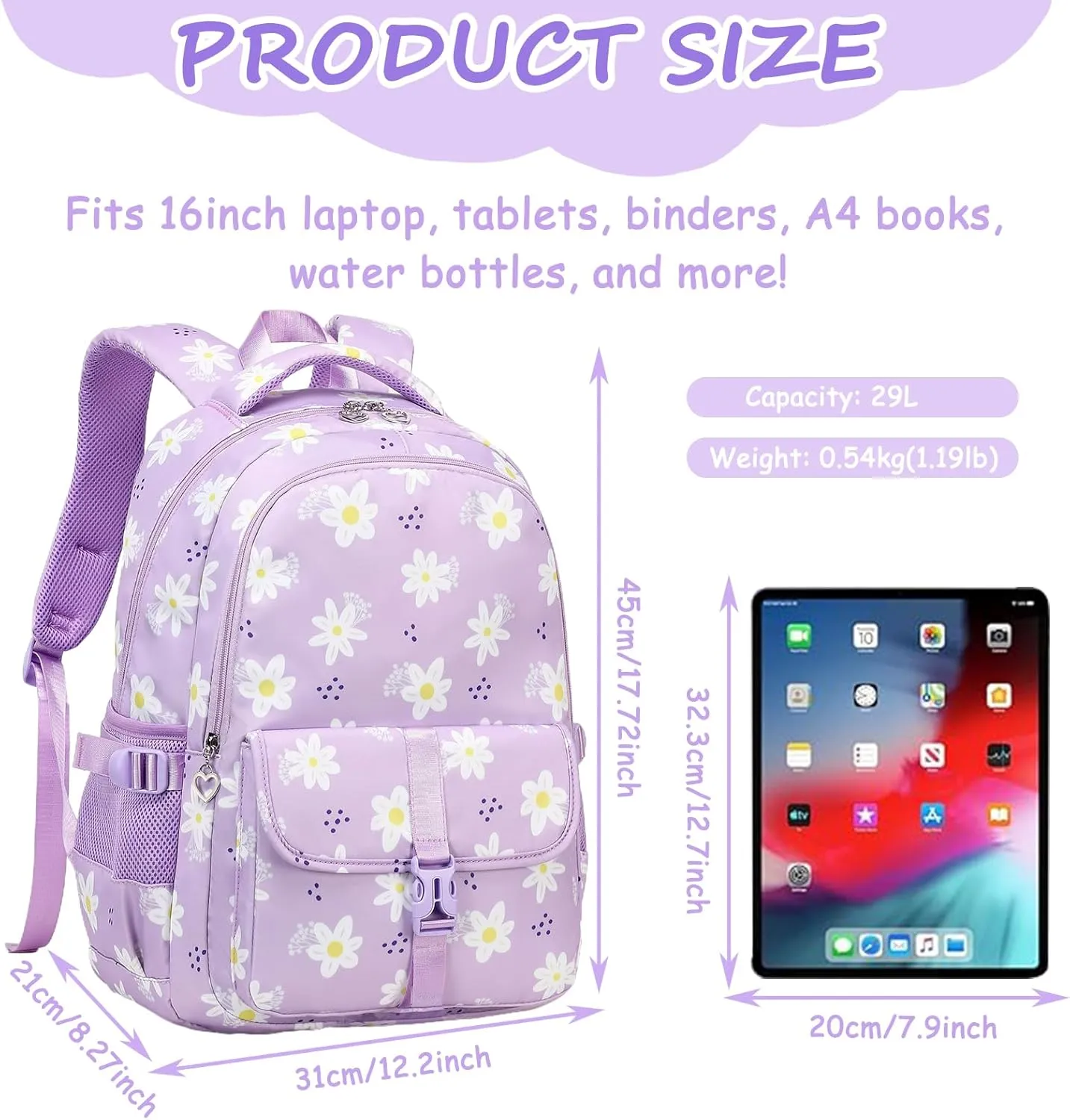 Joyfulife Daisy Backpack for Girls Kids Bookbags Elementary Primary Middle High School Bag Students Knapsack Travel Daypack for Teen Girls