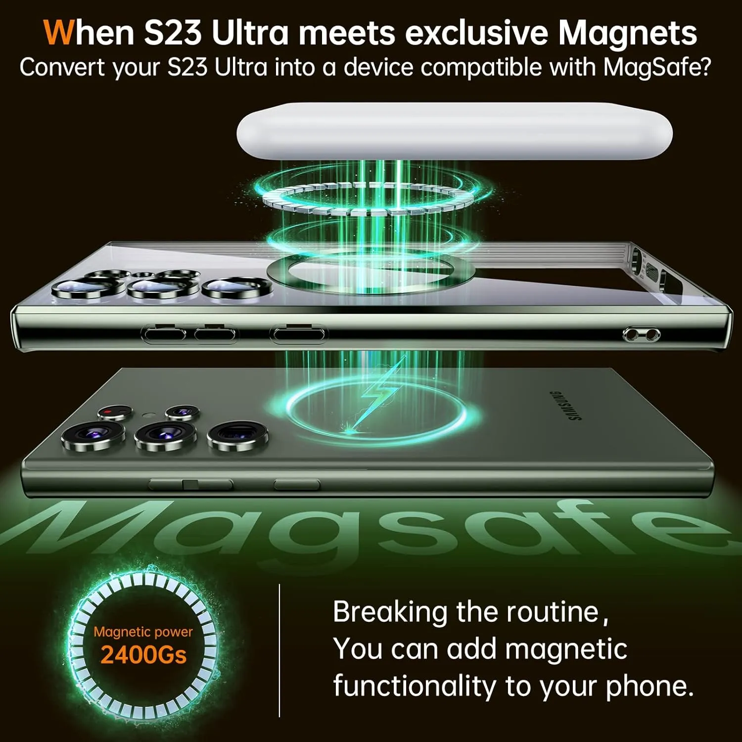 JUESHITUO for Samsung Galaxy S23 Ultra Case, [Full Camera Cover Protection] [Compatible with MagSafe] Magnetic Metallic Glossy Slim Clear Luxury Soft Case for Galaxy S23 Ultra 6.8 inch -Botanic Green