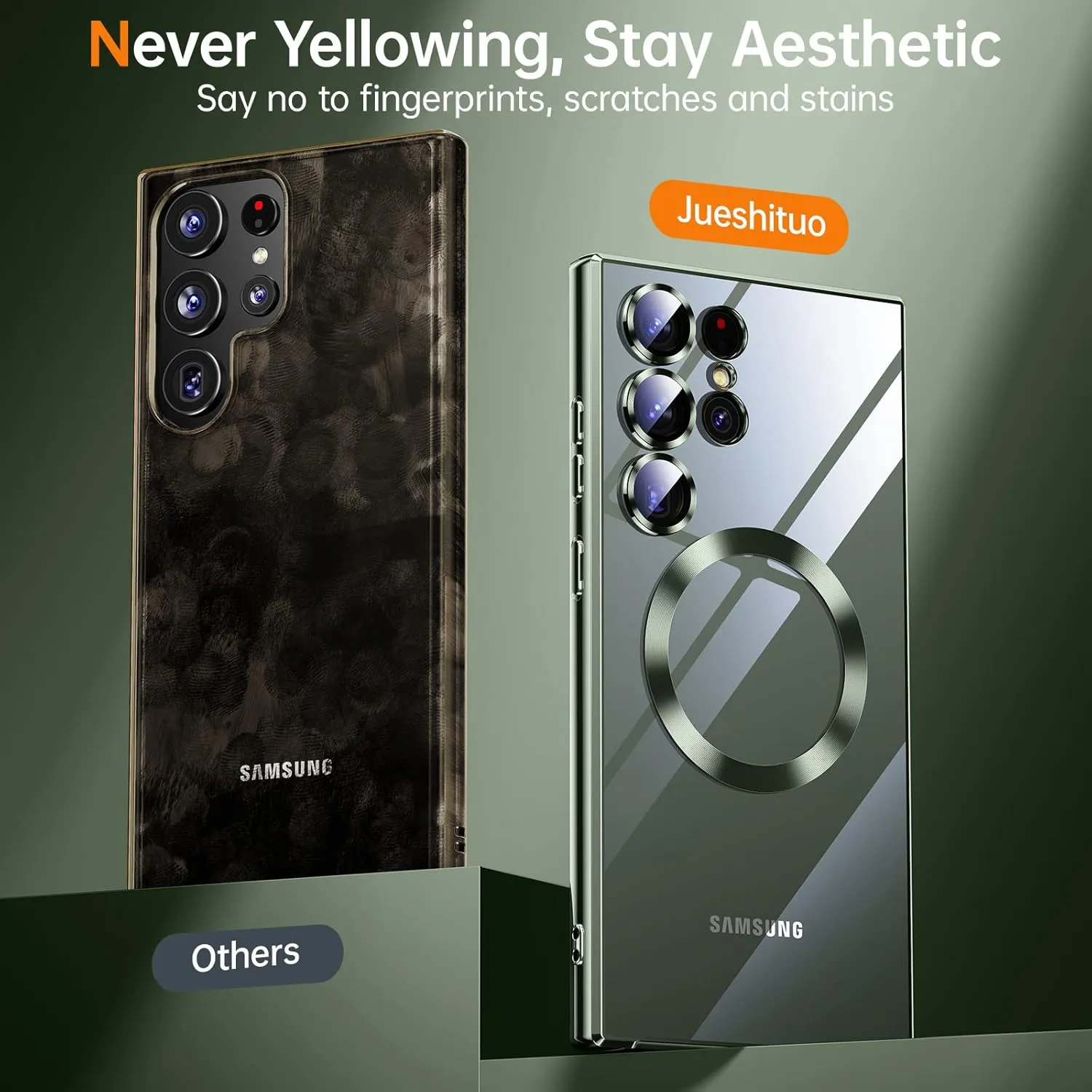 JUESHITUO for Samsung Galaxy S23 Ultra Case, [Full Camera Cover Protection] [Compatible with MagSafe] Magnetic Metallic Glossy Slim Clear Luxury Soft Case for Galaxy S23 Ultra 6.8 inch -Botanic Green