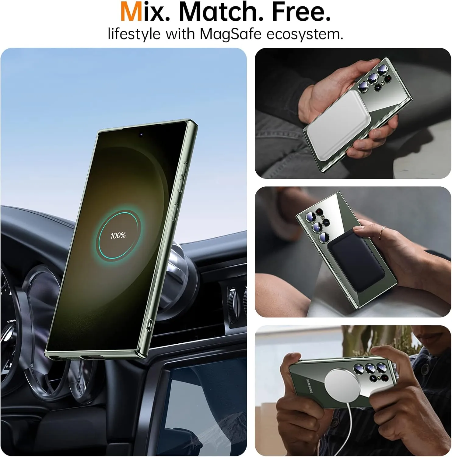 JUESHITUO for Samsung Galaxy S23 Ultra Case, [Full Camera Cover Protection] [Compatible with MagSafe] Magnetic Metallic Glossy Slim Clear Luxury Soft Case for Galaxy S23 Ultra 6.8 inch -Botanic Green
