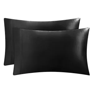 Juicy Couture Satin Pillowcase for Hair and Skin, Black Standard Size Pillowcase Set of 2 - Silky Satin Cooling Pillow Covers with Envelope Closure