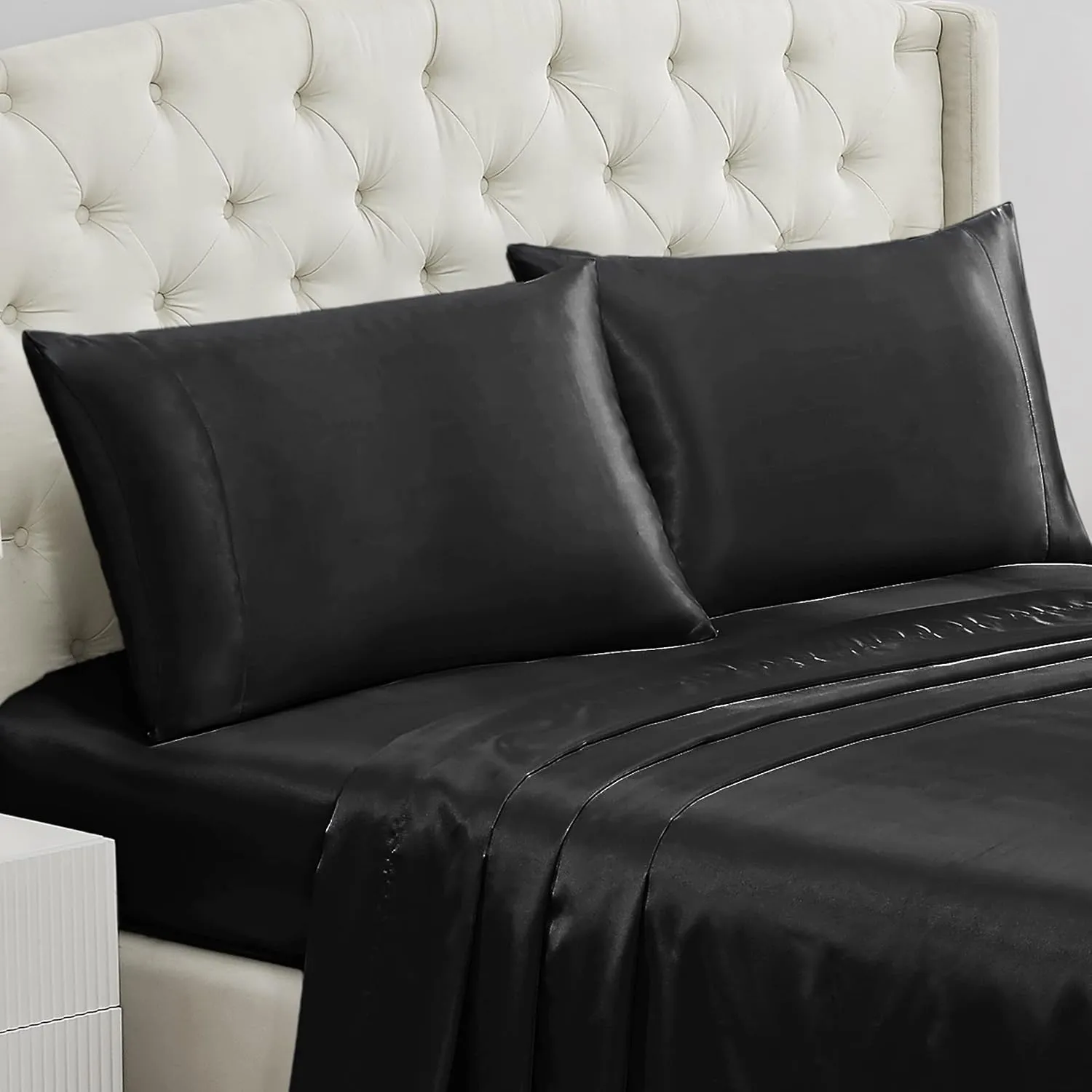 Juicy Couture Satin Pillowcase for Hair and Skin, Black Standard Size Pillowcase Set of 2 - Silky Satin Cooling Pillow Covers with Envelope Closure