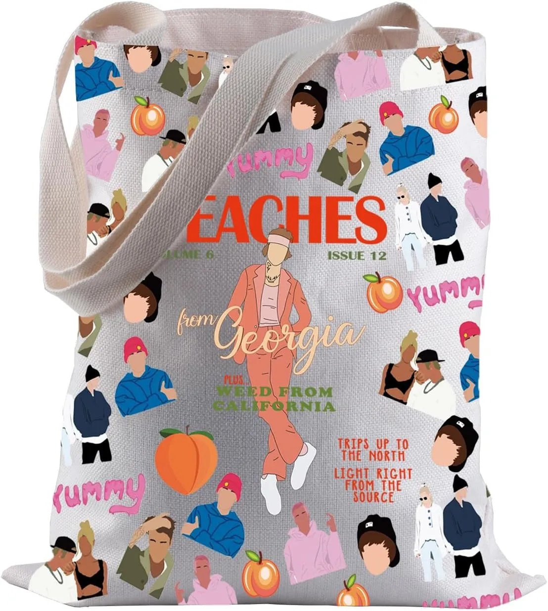Justin Album Tote Bag Peach Song Shopping Bag For Music Lover