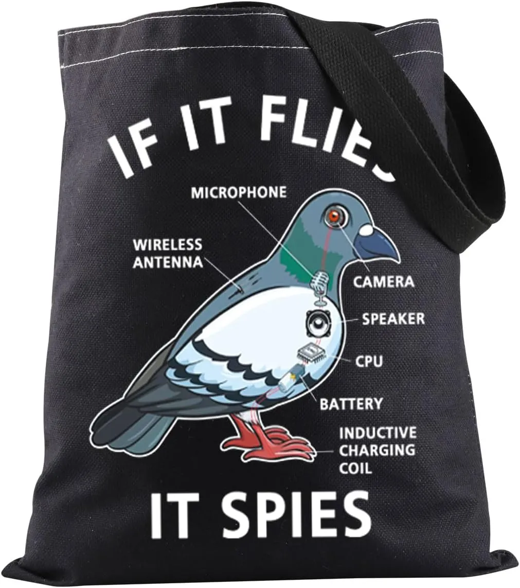 JXGZSO If It Flies It Spies Pigeon Anatomy Bird Aren't Real Tote Bag Pigeons Lover Gifts Pigeons Funny Gift