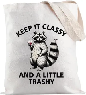 JXGZSO Raccoon Humor Shoulder Bag Keep It Classy and A Little Trashy Tote Bag Sarcastic Gift Raccoon Lovers Gift