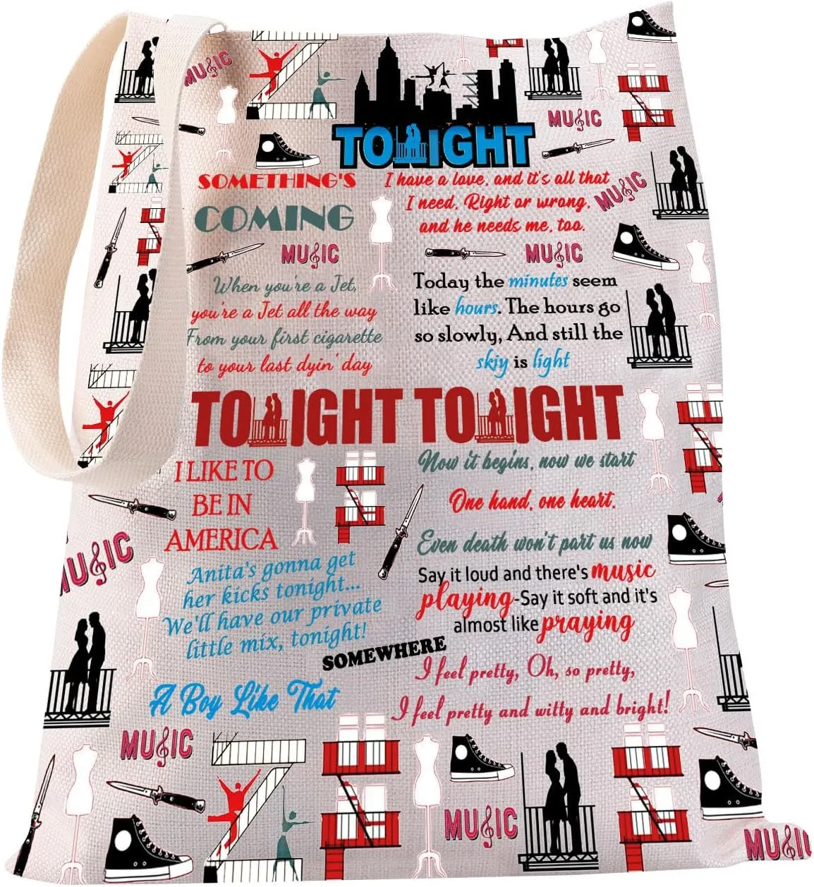 JYTAPP West Side Musical Tote Bag Musical Tote Theatre Bag Merchandise Musical Lover Gift
