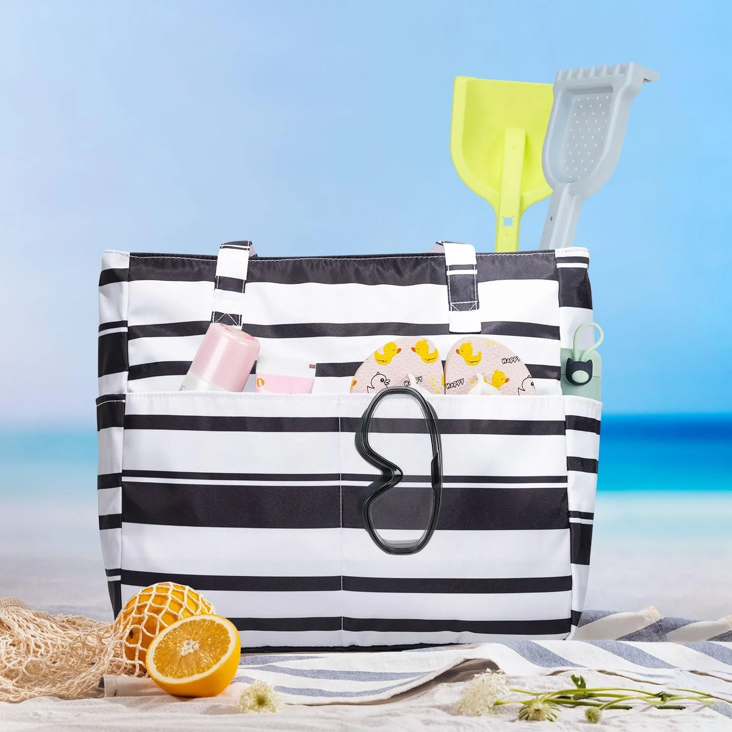 KABAQOO Extra Large Beach Bag Waterproof Sandproof Women Beach Tote with Zipper & Wet Compartment for Pool Gym Grocery Travel