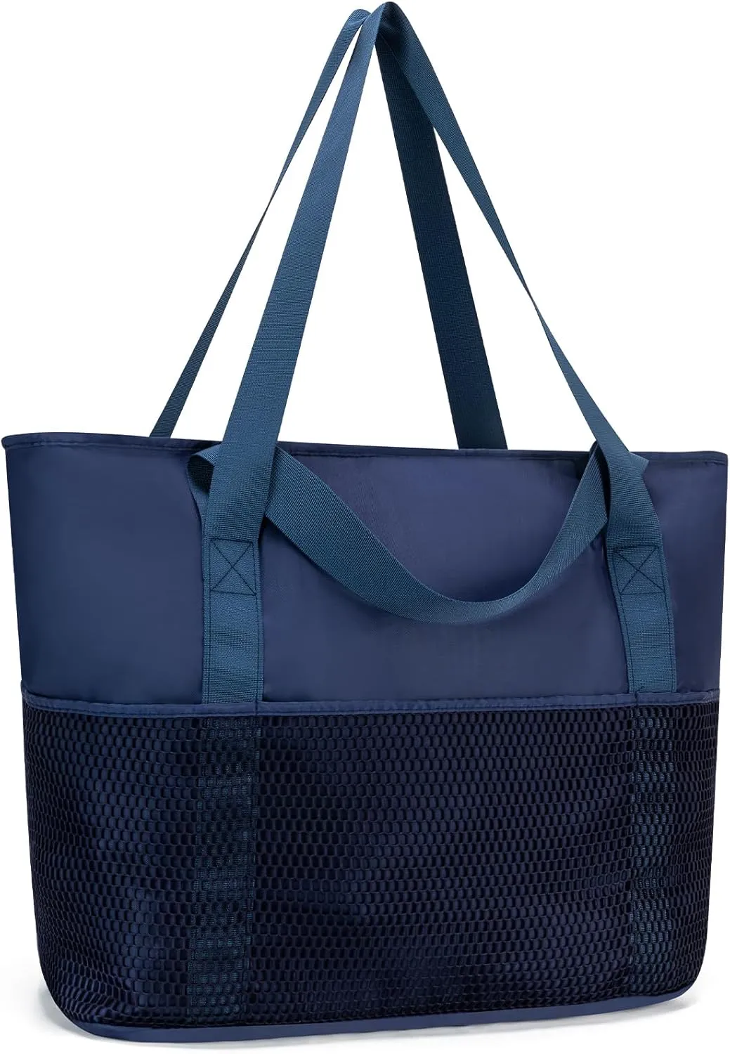KABAQOO Large Beach Bag Waterproof Sandproof Tote Bag for Women with Zipper & Mesh Pockets for Pool Swim Travel Everyday