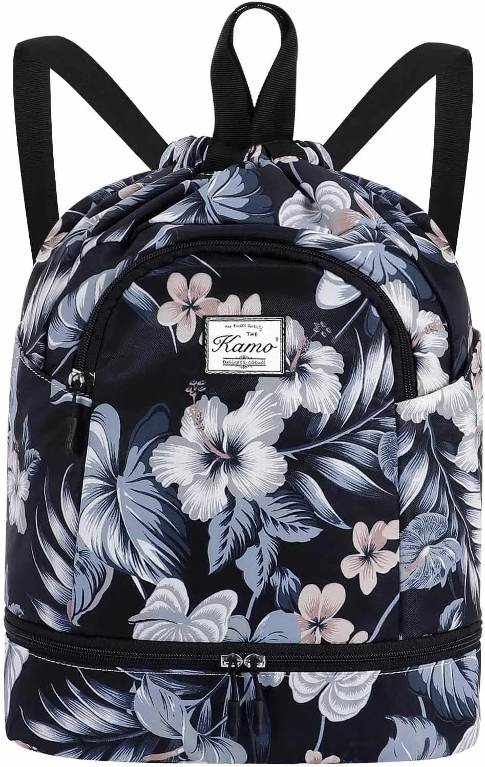 KAMO Drawstring Backpack Bag - Sport Swimming Yoga Backpack with Shoe Compartment, Two Water Bottle Holder for Men Women Large String Backpack Athletic Sackpack for Travel