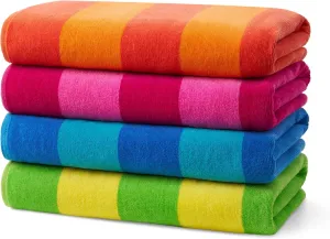 Kaufman - Soft Oversized Beach Towels in Bulk | 30" x 60" Velour Striped Beach Towel | Absorbent, Quick-Drying | 100% Cotton Thick Beach Towels (4 Pack)