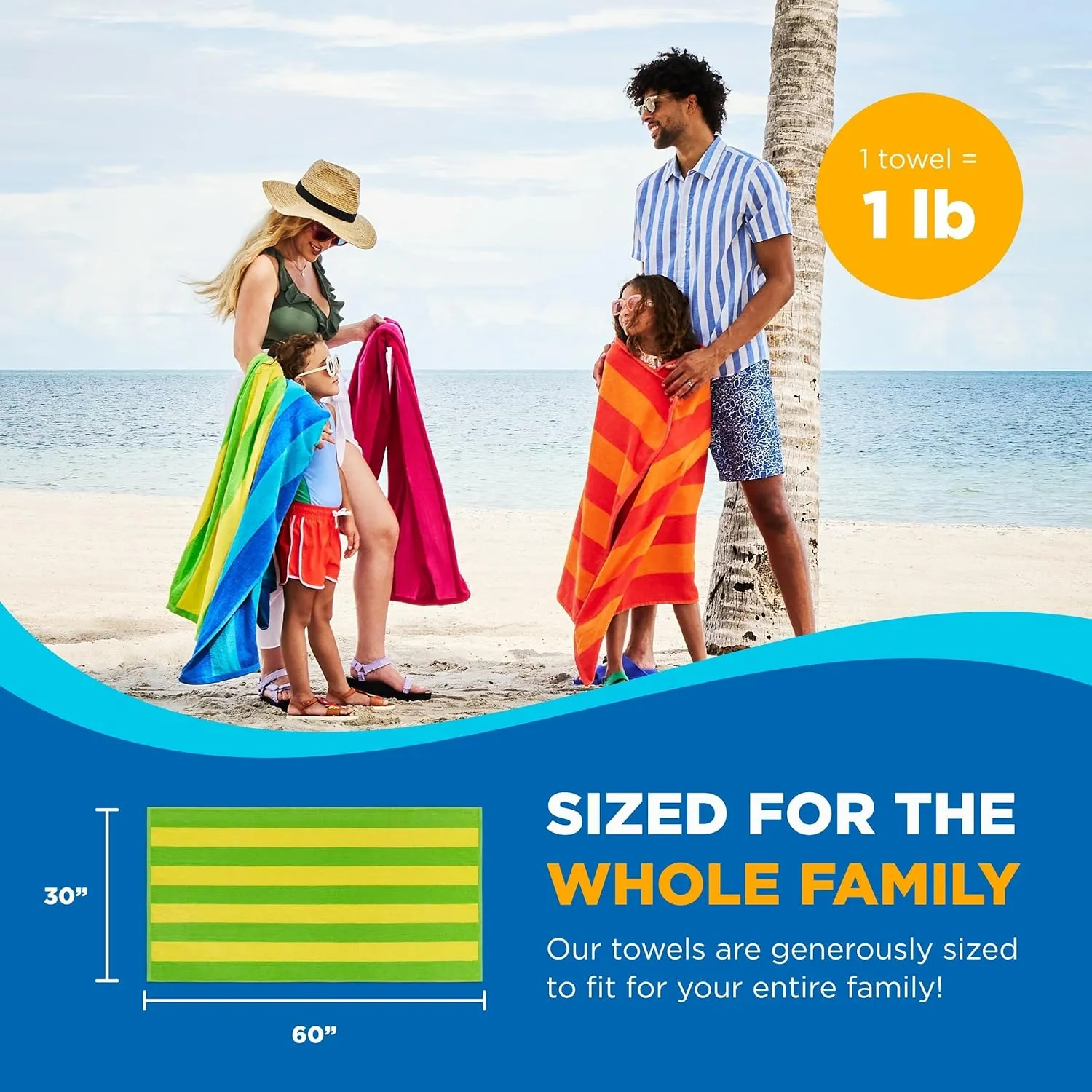 Kaufman - Soft Oversized Beach Towels in Bulk | 30" x 60" Velour Striped Beach Towel | Absorbent, Quick-Drying | 100% Cotton Thick Beach Towels (4 Pack)