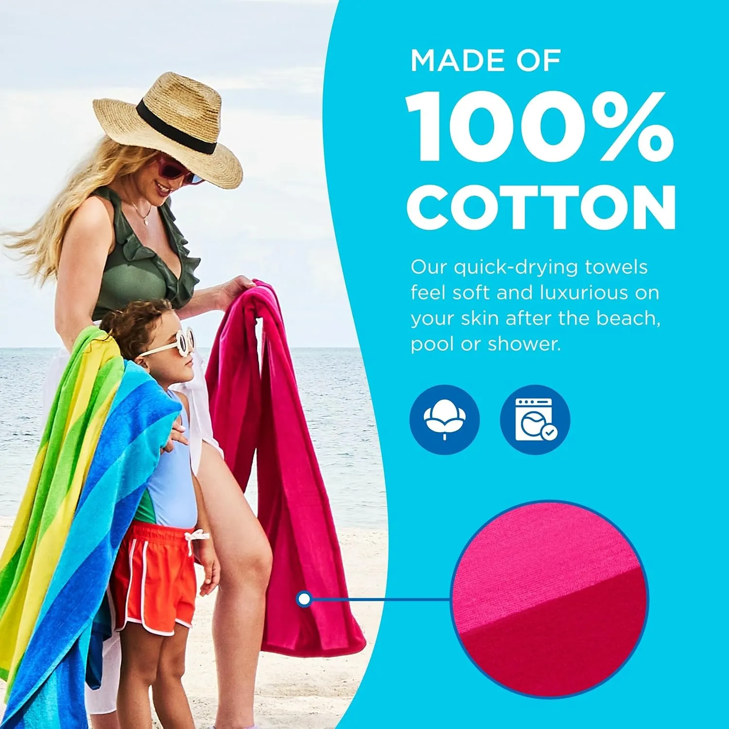Kaufman - Soft Oversized Beach Towels in Bulk | 30" x 60" Velour Striped Beach Towel | Absorbent, Quick-Drying | 100% Cotton Thick Beach Towels (4 Pack)