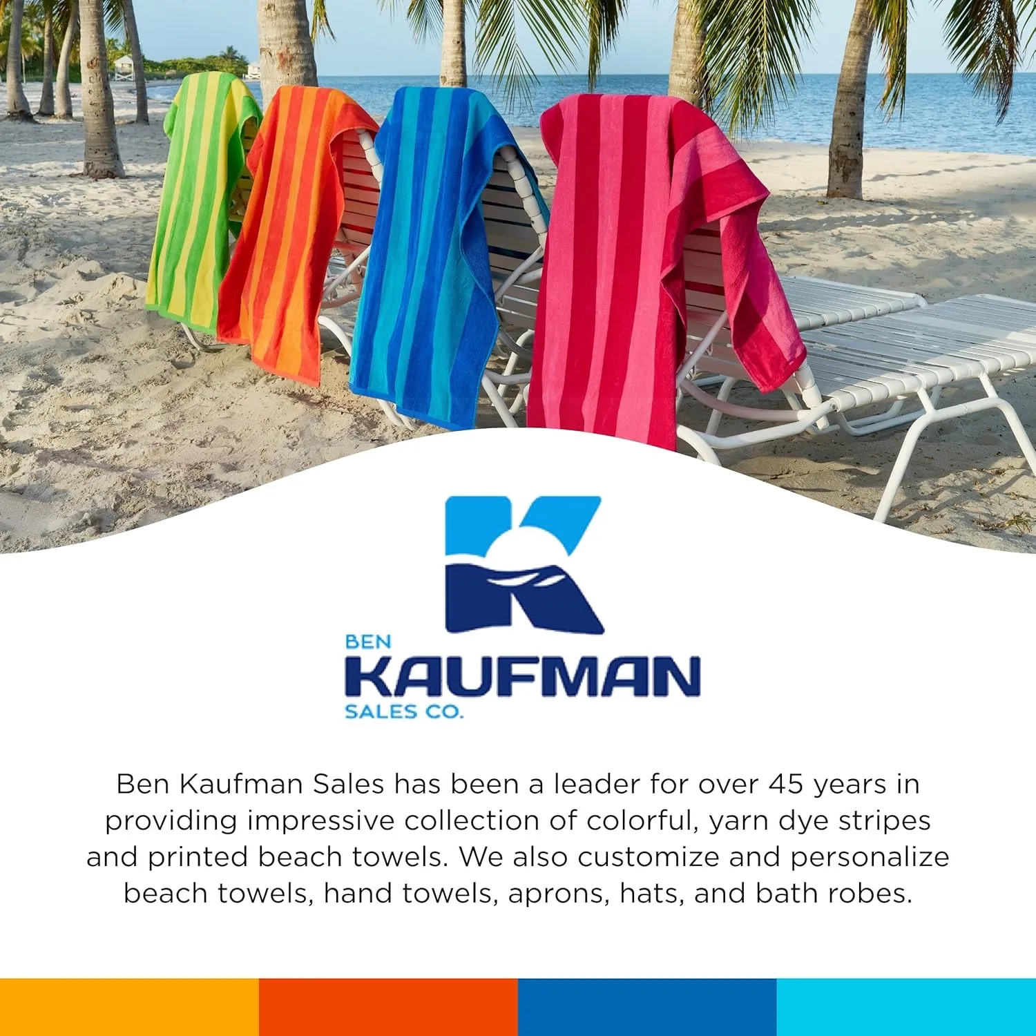 Kaufman - Soft Oversized Beach Towels in Bulk | 30" x 60" Velour Striped Beach Towel | Absorbent, Quick-Drying | 100% Cotton Thick Beach Towels (4 Pack)