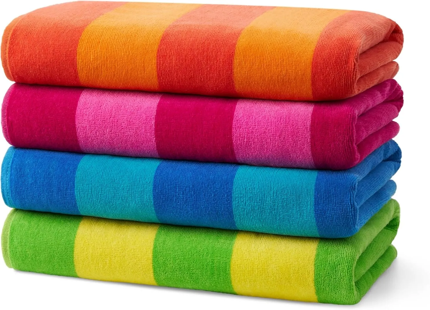 Kaufman - Soft Oversized Beach Towels in Bulk | 30" x 60" Velour Striped Beach Towel | Absorbent, Quick-Drying | 100% Cotton Thick Beach Towels (4 Pack)