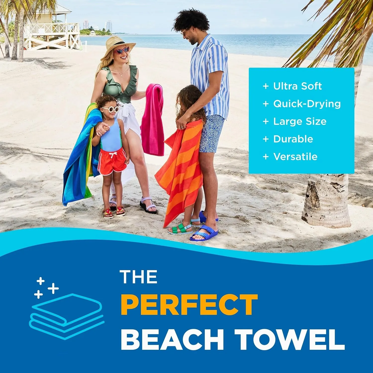 Kaufman - Soft Oversized Beach Towels in Bulk | 30" x 60" Velour Striped Beach Towel | Absorbent, Quick-Drying | 100% Cotton Thick Beach Towels (4 Pack)
