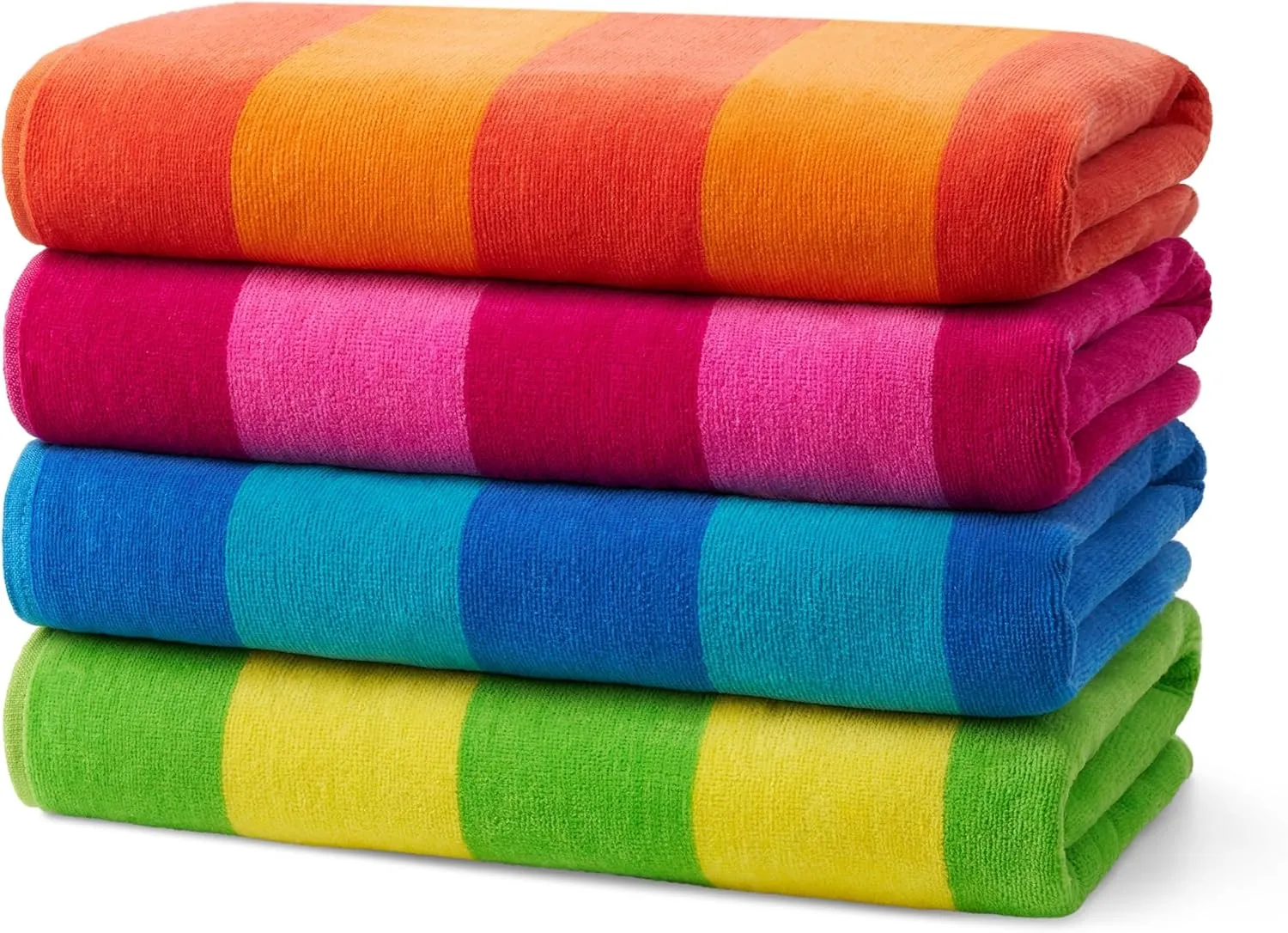 Kaufman - Soft Oversized Beach Towels in Bulk | 30" x 60" Velour Striped Beach Towel | Absorbent, Quick-Drying | 100% Cotton Thick Beach Towels (4 Pack)