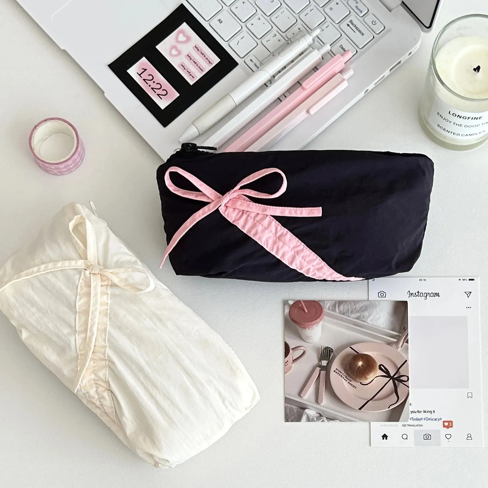 Kawaii Bowknot Pencil Pouch 🎀✨ | Large Capacity Storage Bag for Girls & Office Supplies!
