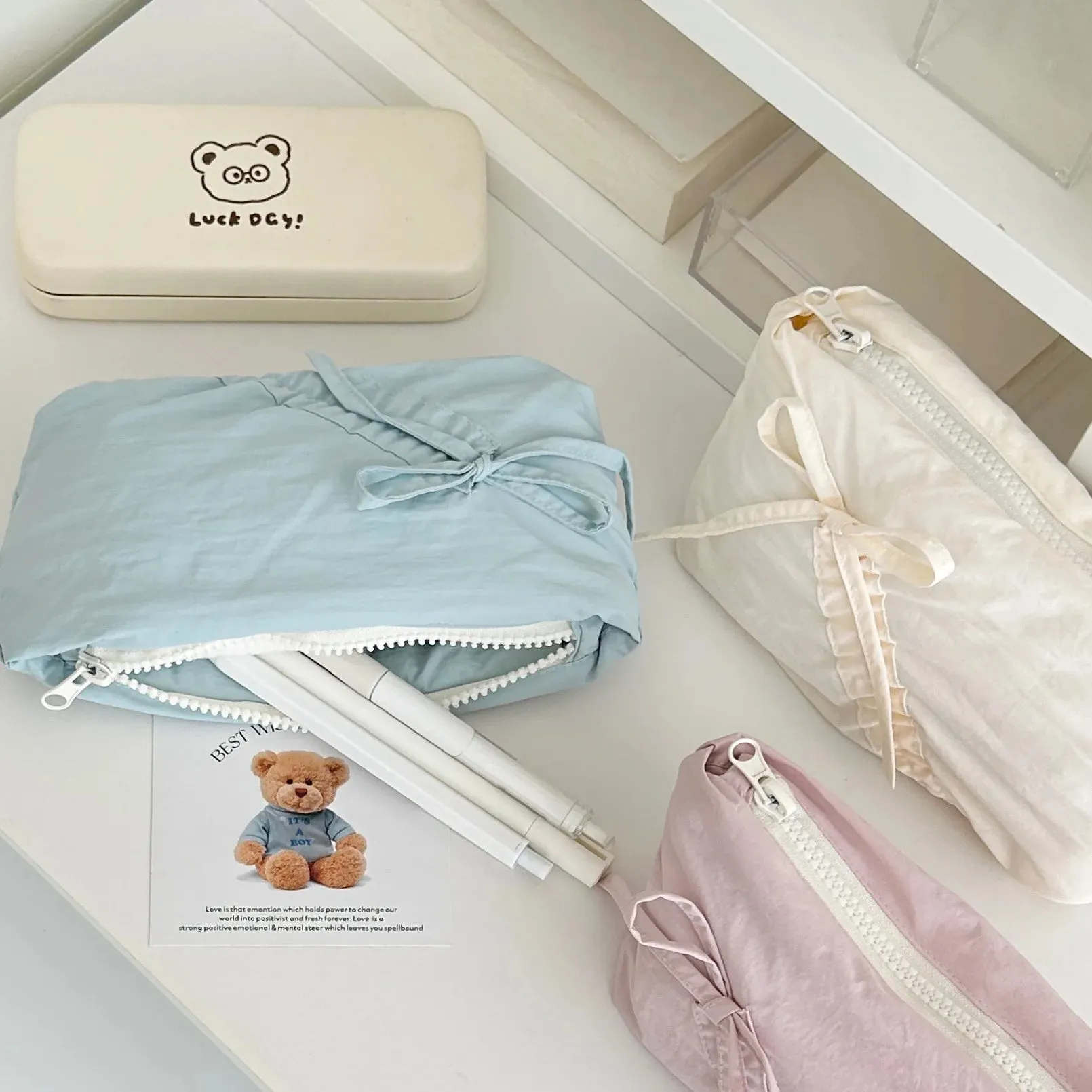Kawaii Bowknot Pencil Pouch 🎀✨ | Large Capacity Storage Bag for Girls & Office Supplies!