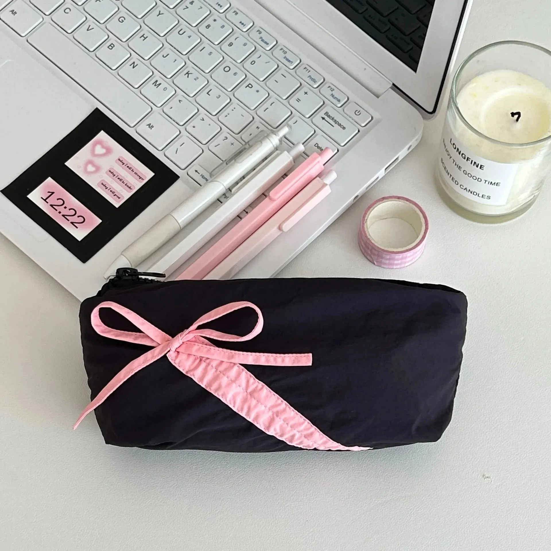 Kawaii Bowknot Pencil Pouch 🎀✨ | Large Capacity Storage Bag for Girls & Office Supplies!