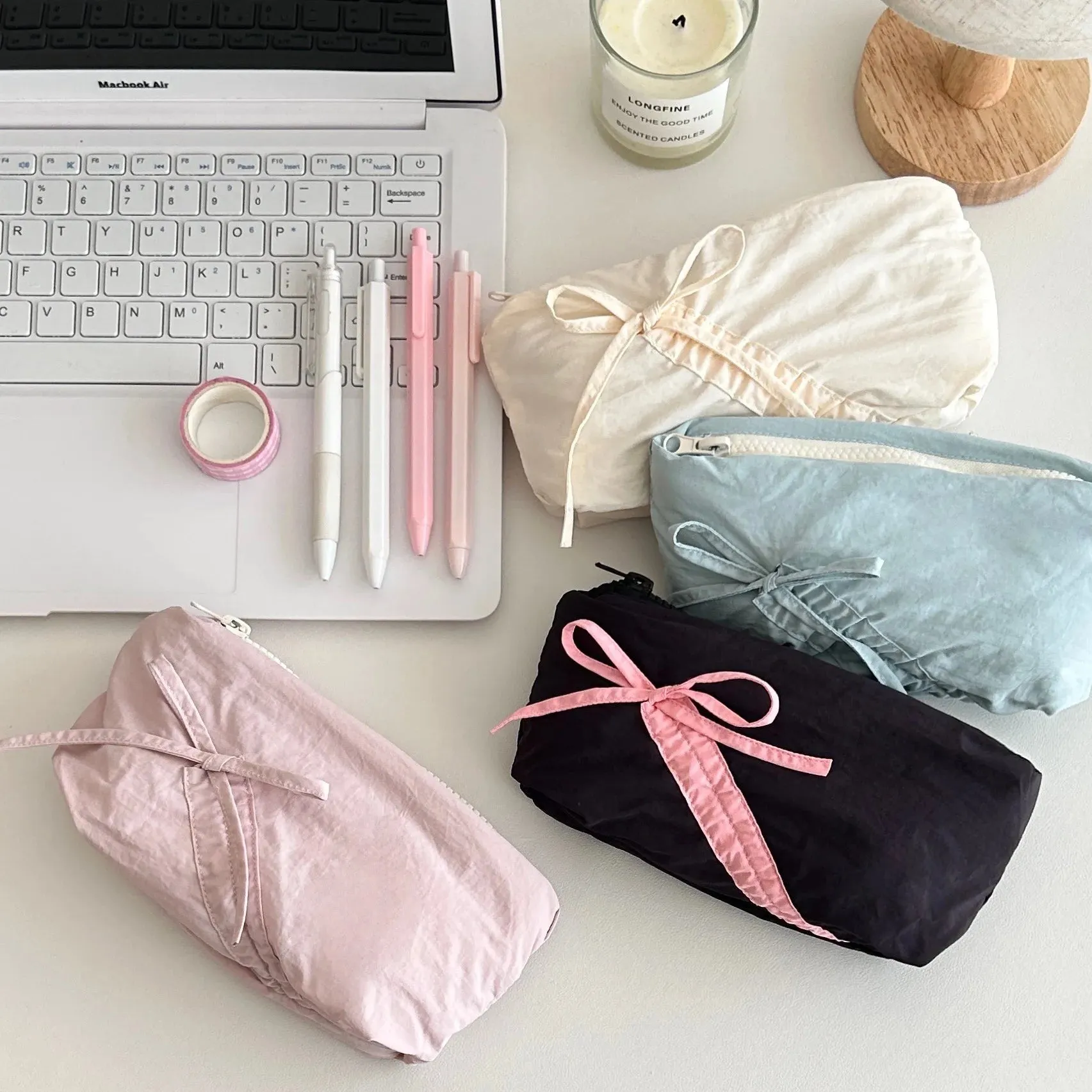 Kawaii Bowknot Pencil Pouch 🎀✨ | Large Capacity Storage Bag for Girls & Office Supplies!