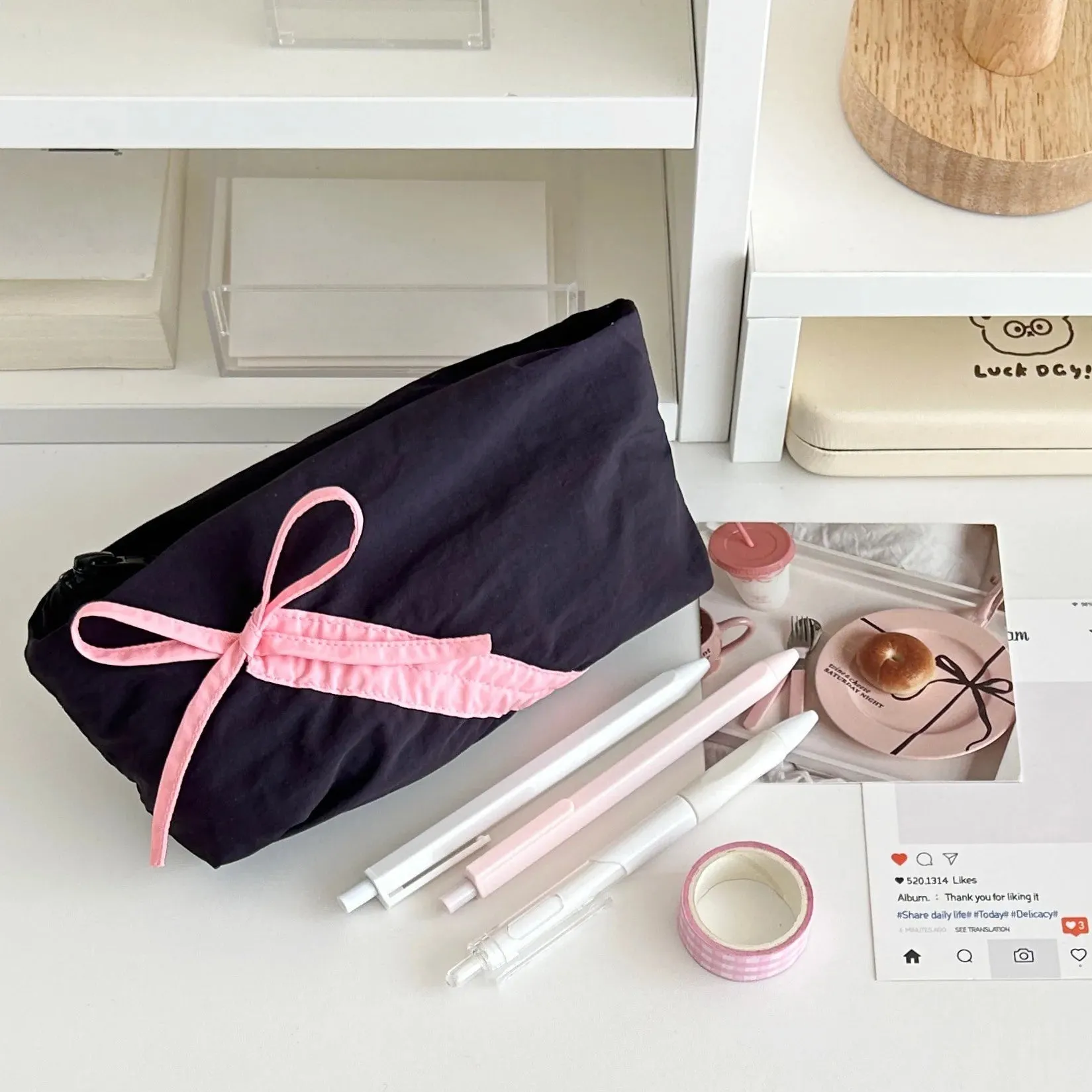 Kawaii Bowknot Pencil Pouch 🎀✨ | Large Capacity Storage Bag for Girls & Office Supplies!