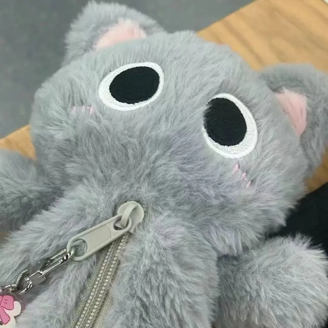 Kawaii Gray Plush Kitten Pencil Case 🐾✨ - Adorable Large-Capacity Stationery Organizer for Students! 🎀✏️