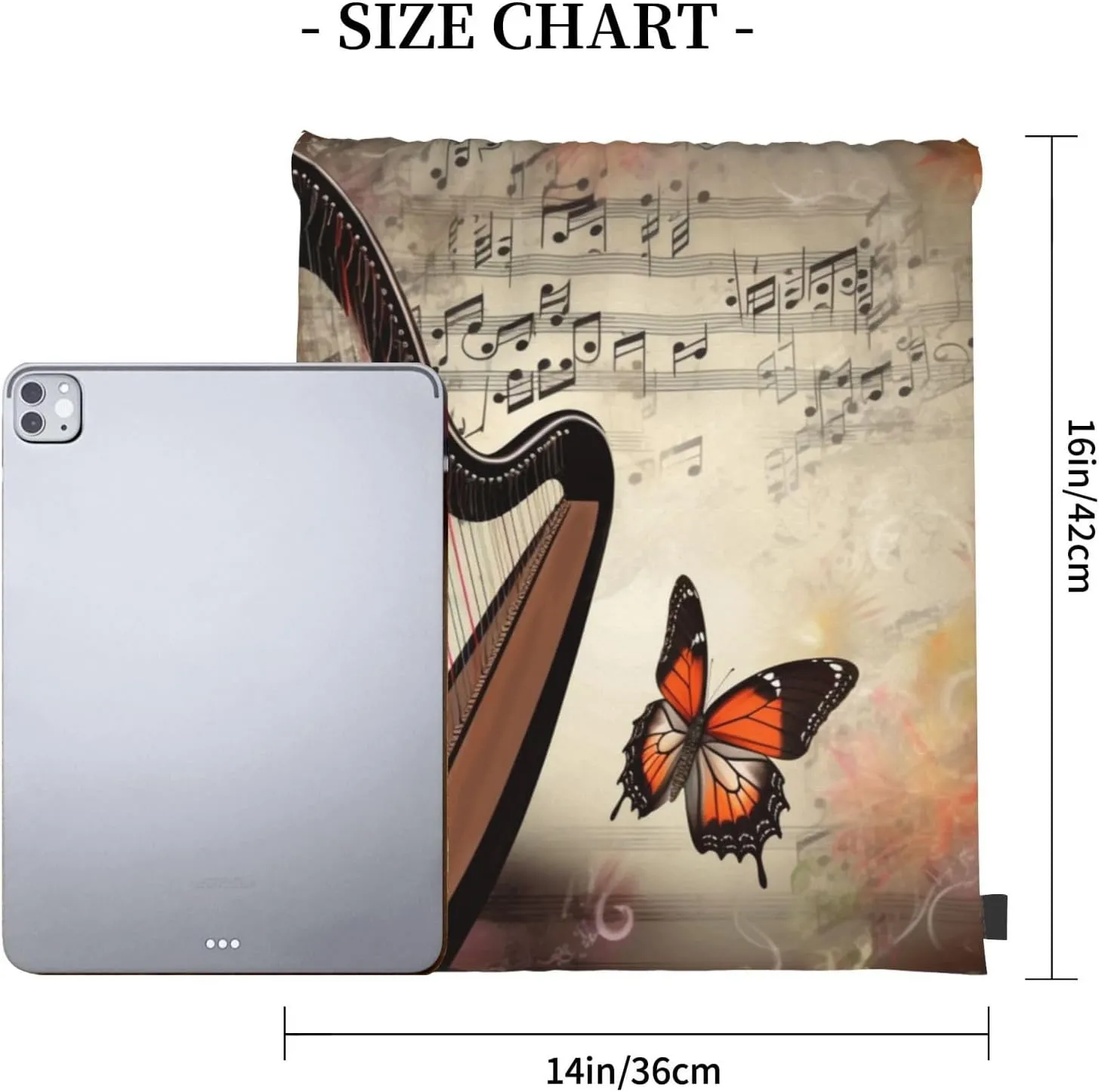 KHiry Drawstring Backpack Waterproof String Bag Harp and Butterfly Drawstring Sackpack Gym Bag for Man Woman