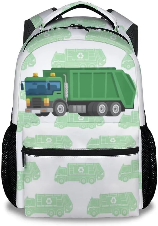 Kid Backpack for Boys - 17 Inch Garbage Truck School Backpack - Green Bookbag for School, Travel and Camp - Durable, Large Capacity, Lightweight