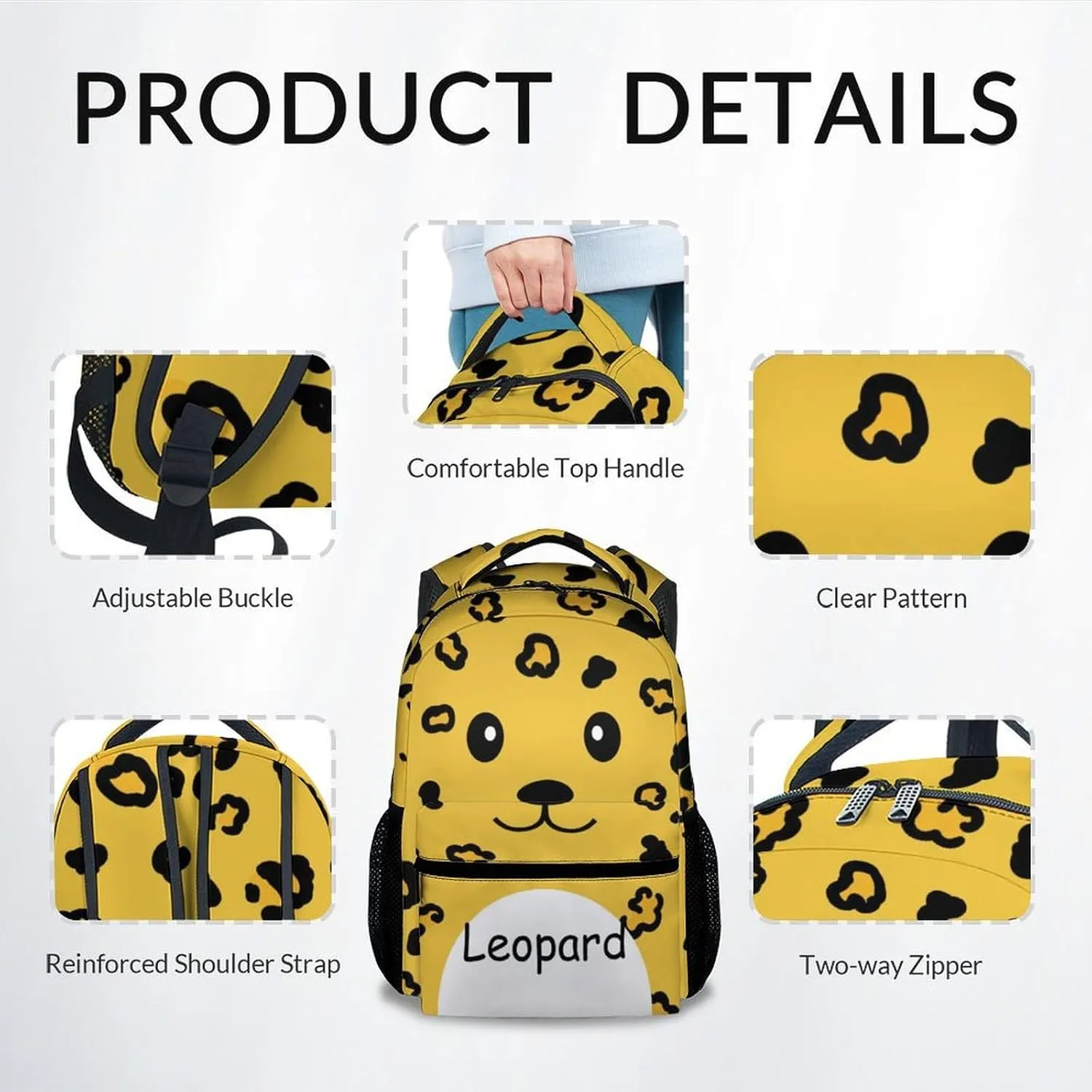 Kid Backpack for Girls - 17 Inch Leopard School Backpack - Large Capacity, Durable, Lightweight - Yellow Schoolbag for School, Travel and Camp