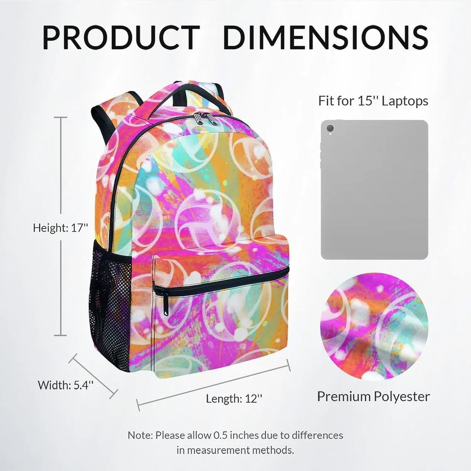 Kid Backpack for Girls - Volleyball Bookbag - Lightweight Durable Large Capacity - 17 Inch Colorful Bookbag for School, Travel and Camp