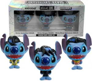 Kidrobot Disney Stitch Elvis Bhunny Flocked Vinyl Figure 3pk Set- Officially Licensed Collectible Lilo & Stitch Figurine, 3 Vinyl Figures in Elvis Gold Suit, Black Jumpsuit, Hawaiian Shirt, 4 Inch